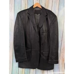 Stafford Executive Black Leather Blazer Size Large Two Button Biker Wedding